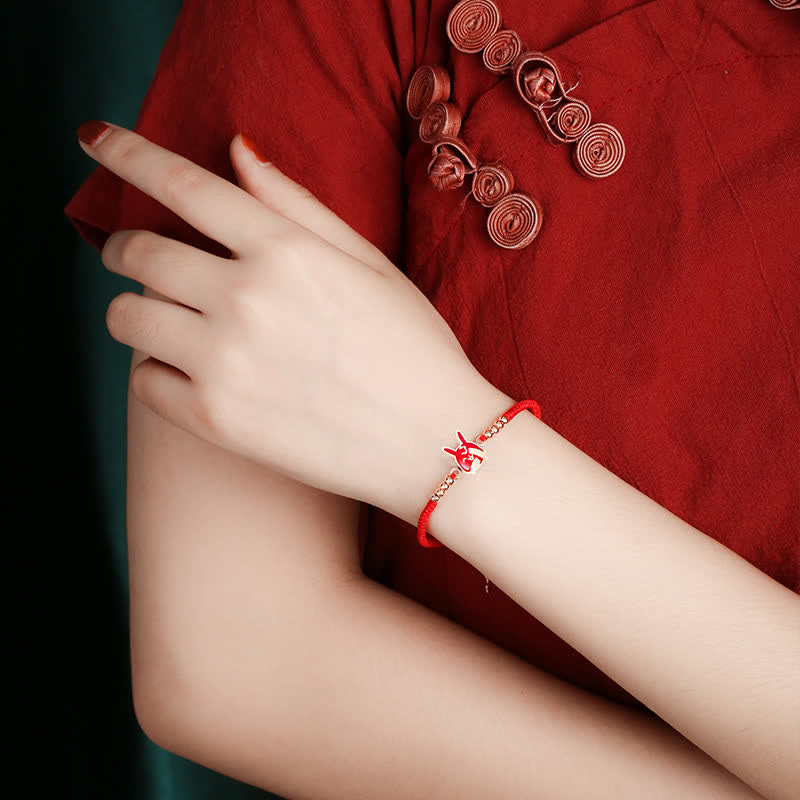 925 Sterling Silver Chinese Zodiac Luck Faith Discolor Red String Bracelet - Image 4