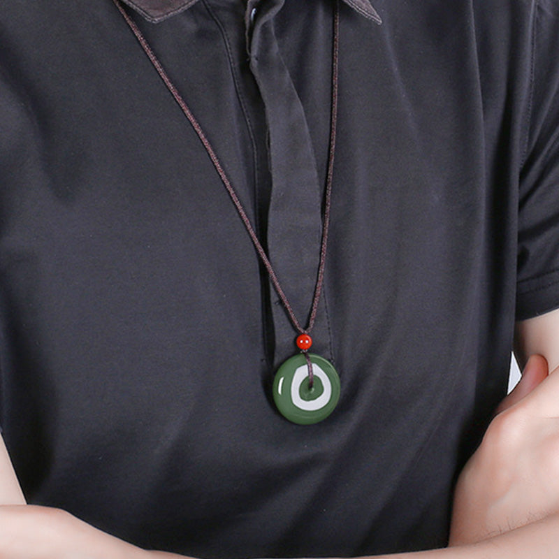 Natural Round Jade Peace Buckle Prosperity Necklace String Pendant - Image 5