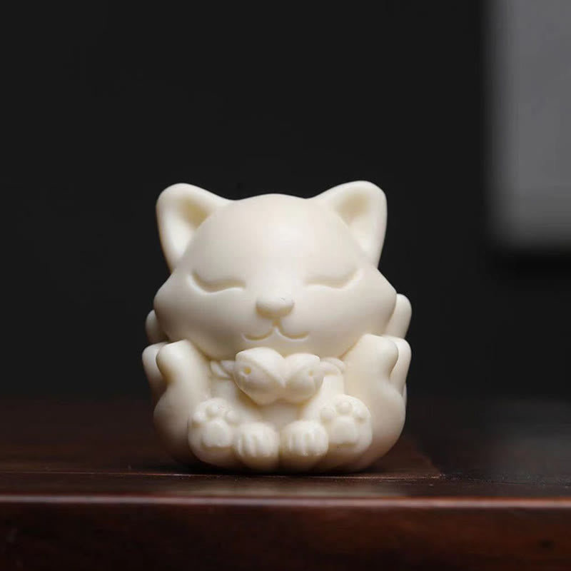 Mini Nine Tailed Fox Ivory Fruit Sandalwood Green Sandalwood Blessing Decoration