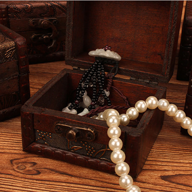 Retro Small Square Wood Jewelry Box Lotus Grass Flower Grape Copper Coin Daffodil Jewelry Storage Box - Image 16