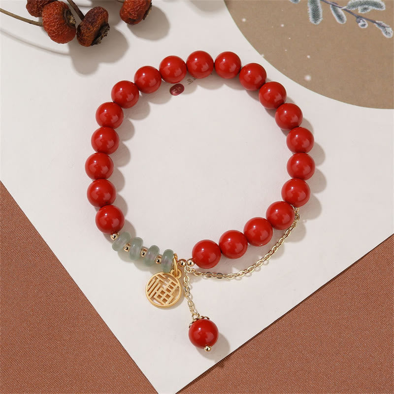 Cinnabar Auspicious Fu Character Jade Calm Bracelet - Image 6