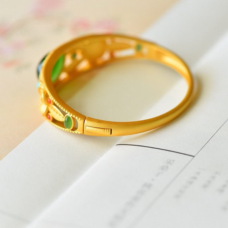 Cyan Jade White Jade Flower Leaf Harmony Luck Bracelet Bangle - Image 3