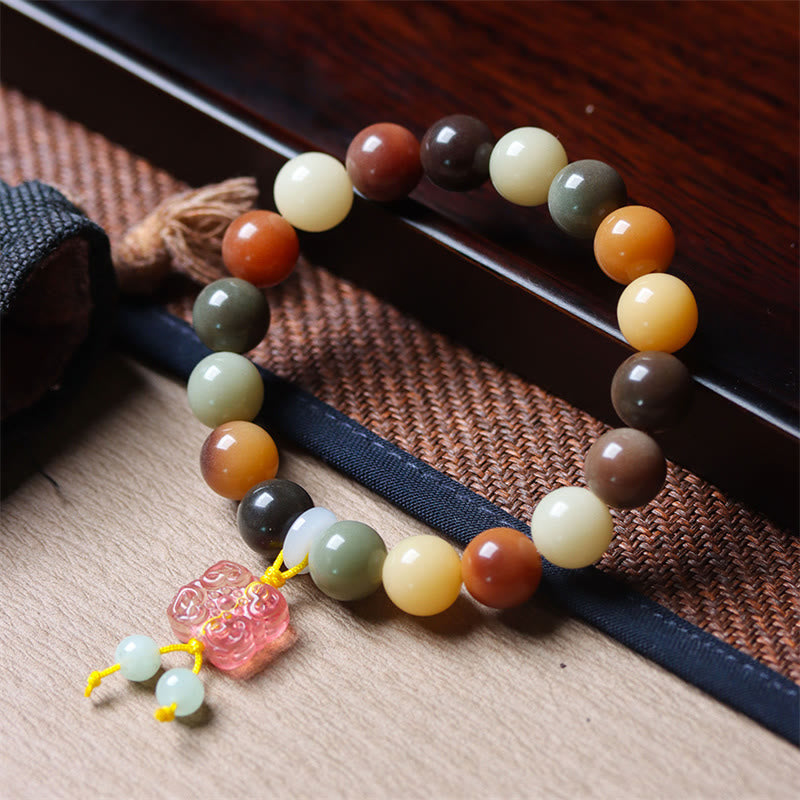 Natural Multicolored Gradient Bodhi Seed Liuli Glass Charm Peace Bracelet