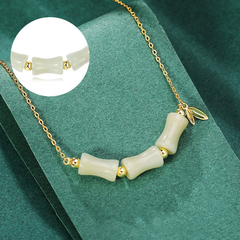 925 Sterling Silver Hetian Jade Bamboo Fu Character Prosperity Necklace Pendant Bracelet - Image 9