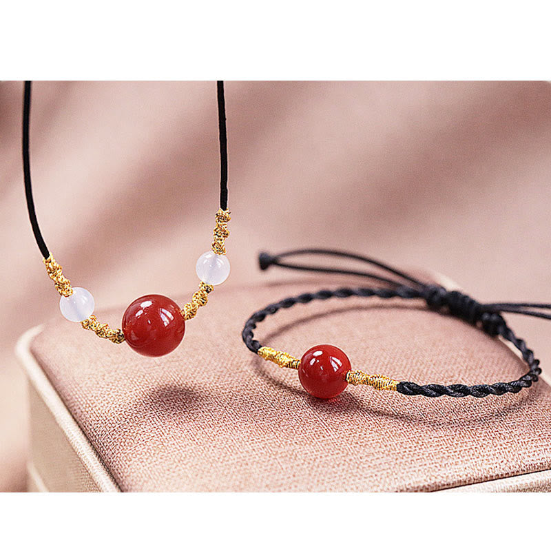 Natural Red Agate Chalcedony Self-acceptance Confidence String Bead Bracelet Necklace Pendant - Image 5