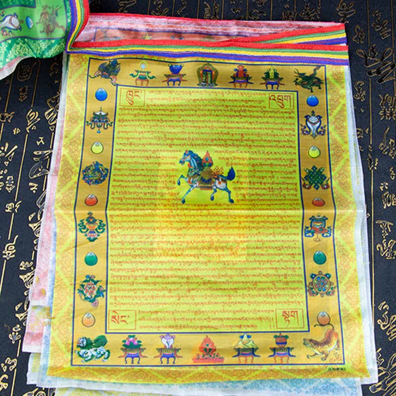 Tibetan 5 Colors Windhorse Buddha Tara Scriptures Healing Auspicious Outdoor Prayer Flag - Image 9