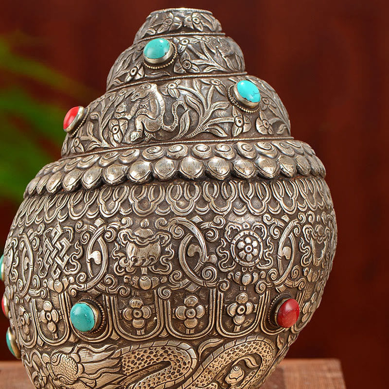 Tibetan Handmade Natural Shankha Engraved Eight Auspicious Symbols Conch Shell Lucky Home Decoration - Image 7