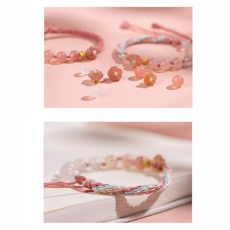 Natural Gradient Agate Reincarnation Knot Peach Blossom Wealth Luck Handmade String Bracelet - Image 8