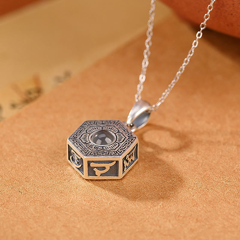 990 Sterling Silver Tibetan Om Mani Padme Hum Lotus Love Projection Necklace Pendant - Image 4