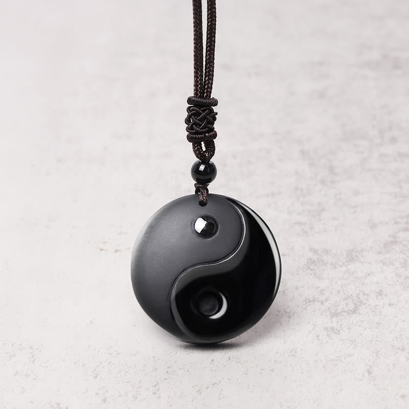 Black Obsidian Taoism Five Sacred Mountains Nine-Character Mantra Carved Purification Yin Yang Necklace Pendant - Image 7