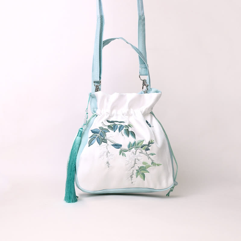 Embroidered Flowers Wisteria Lily Cotton Linen Tote Crossbody Bag Shoulder Bag Handbag - Image 5