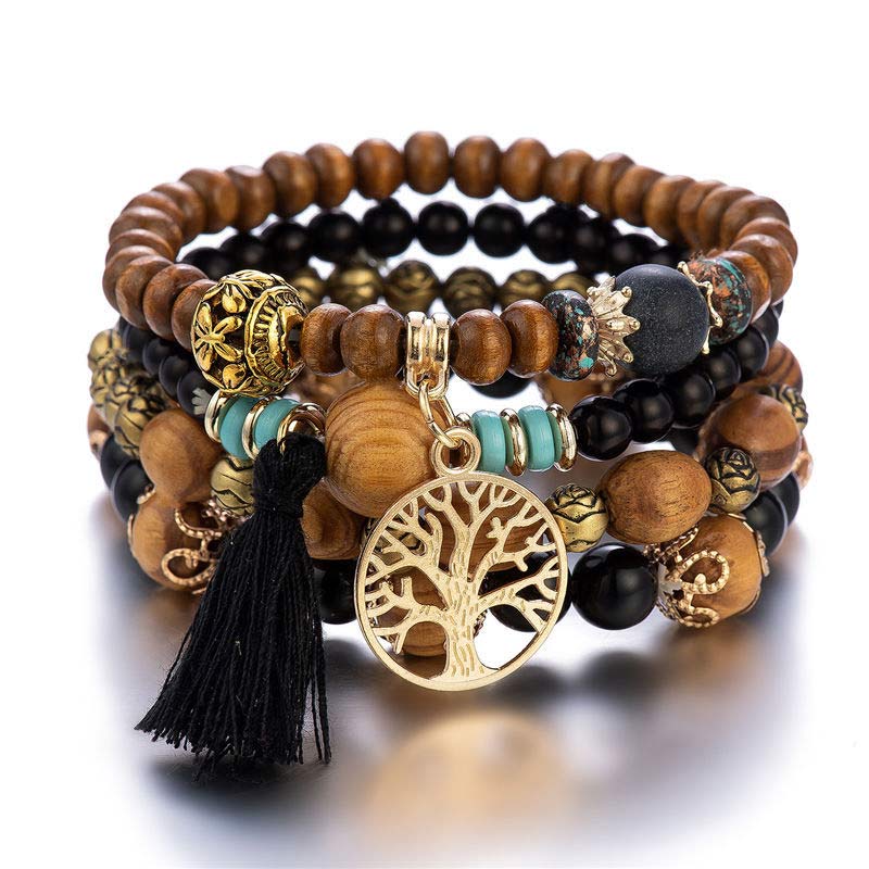 Wenge Wood Layered Tree Tassel Healing Bracelet - Image 6