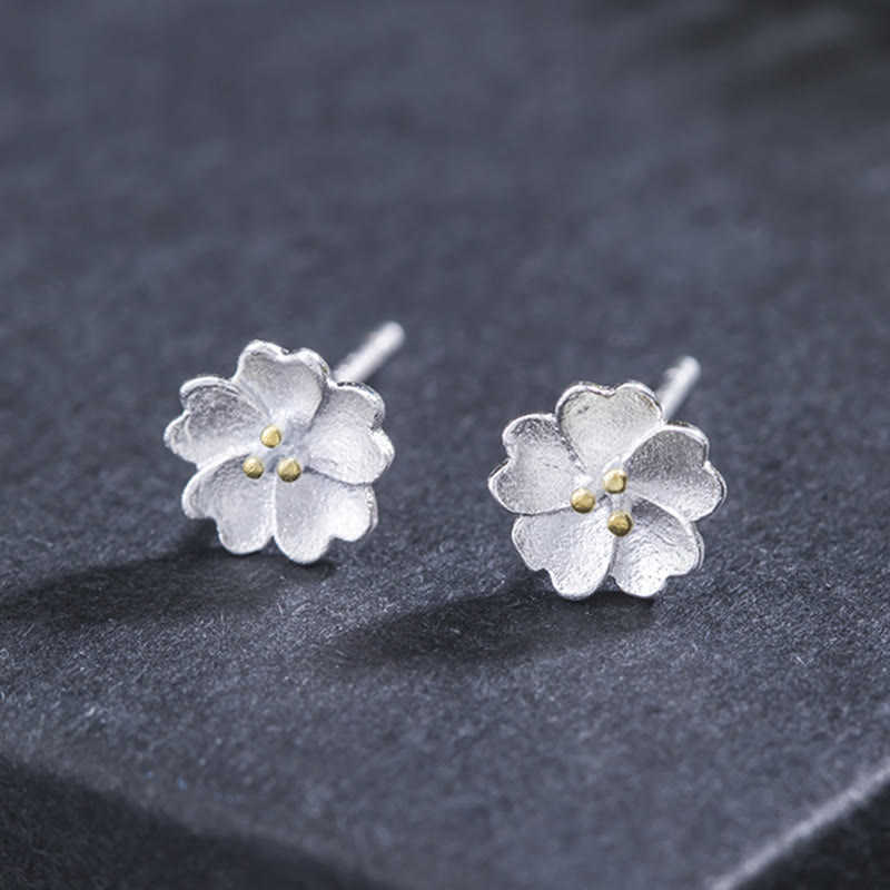 925 Sterling Silver Cherry Blossoms Floral Calm Stud Earrings