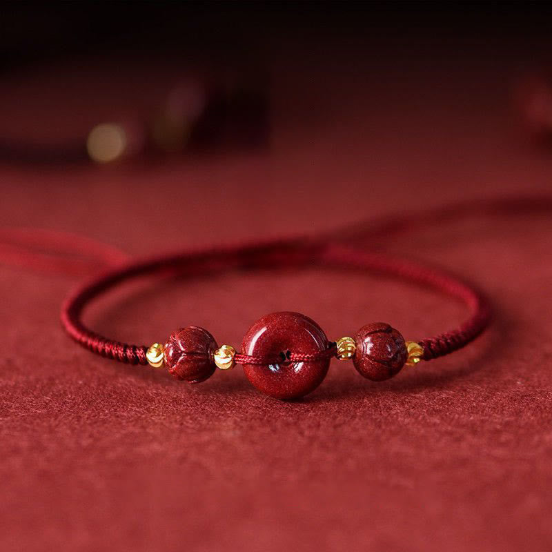 Handmade Lotus Cinnabar Peace Buckle Blessing Braid Bracelet