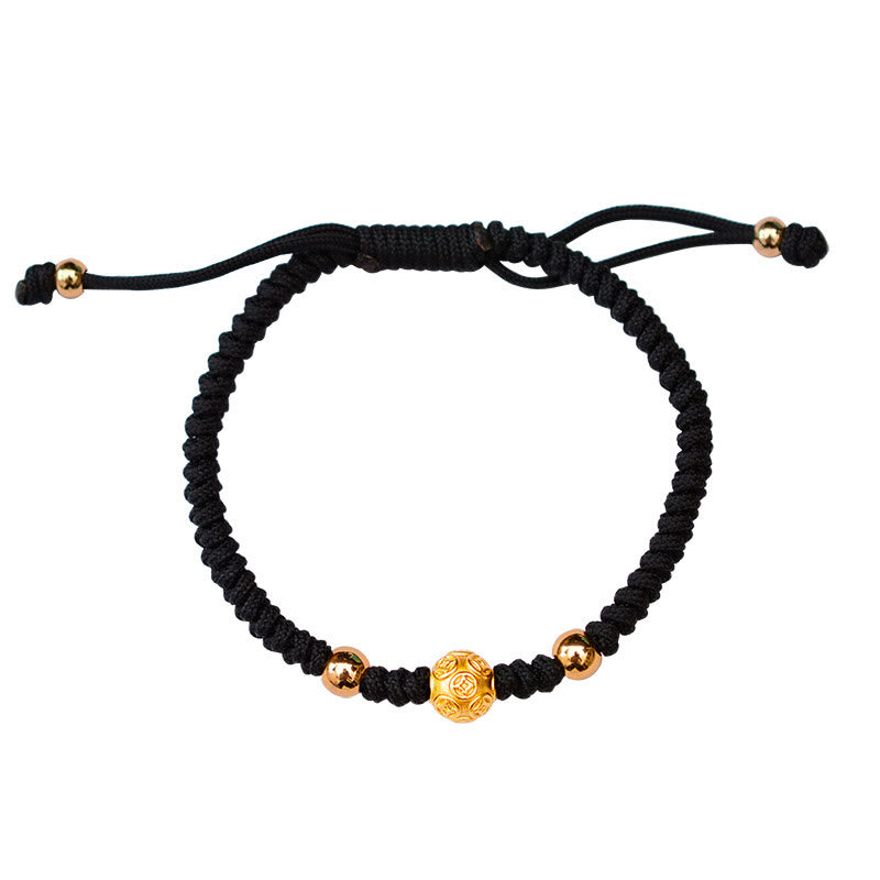 999 Sterling Silver Om Mani Padme Hum Copper Coin Luck Strength String Couple Bracelet - Image 5