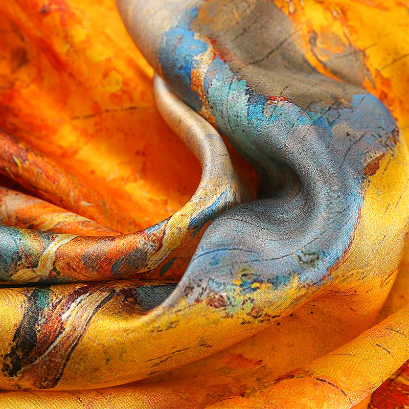 Oil Painting City Snow Scene Castle Lotus 100% Mulberry Silk Neck Hair Scarf - Image 4