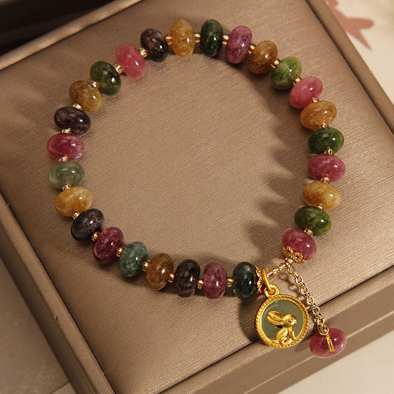 Natural Colorful Tourmaline Cute Rabbit Charm Positive Bracelet - Image 3
