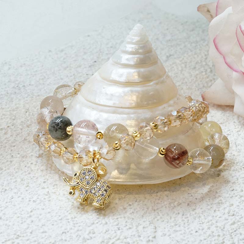 Rose Quartz Elephant Healing Energy Charm Bracelet - Image 10