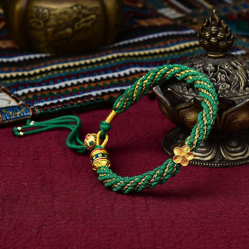Tibet Handmade Five God Of Wealth Luck Thangka Amulet Prayer Wheel Flower Charm Weave String Bracelet - Image 16