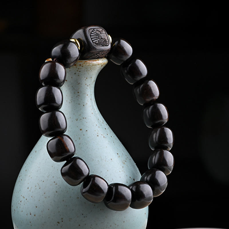 Tibetan Ebony Wood Barrel Beads Lucky And Treasure Balance Bracelet - Image 3