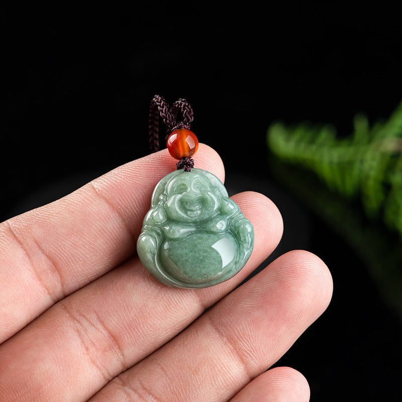 Laughing Buddha Cyan Jade Success Necklace String Pendant - Image 7