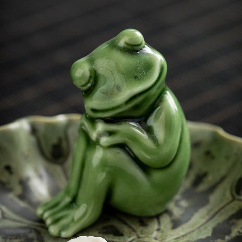 Leaf Meditation Frog Pattern Healing Ceramic Incense Burner Decoration - Image 28