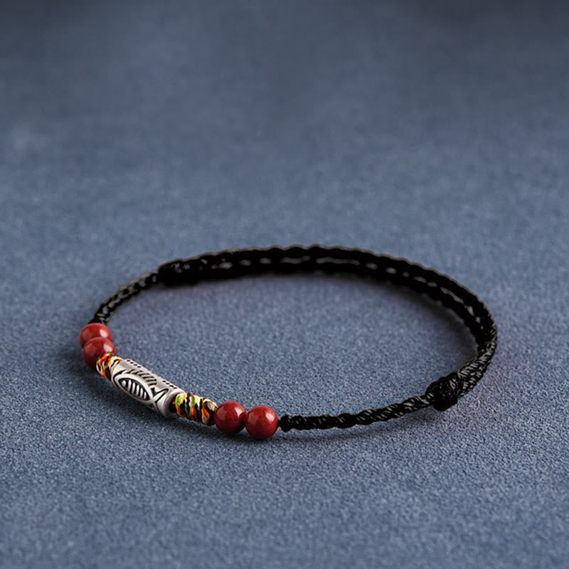 925 Sterling Silver Koi Fish Cinnabar Bead Wealth Handcrafted Braided Bracelet Anklet - Image 19