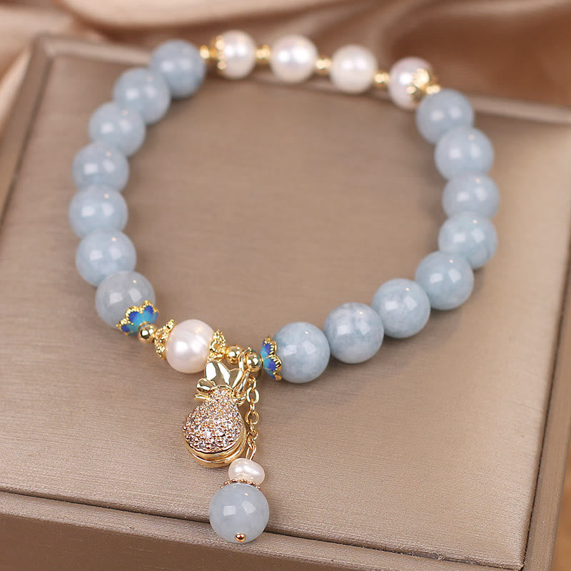 Aquamarine Pearl Fortune Money Bag Charm Bracelet - Image 6