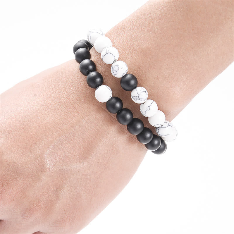 2pcs Natural Frosted Stone White Turquoise Bead Couple Bracelet - Image 5