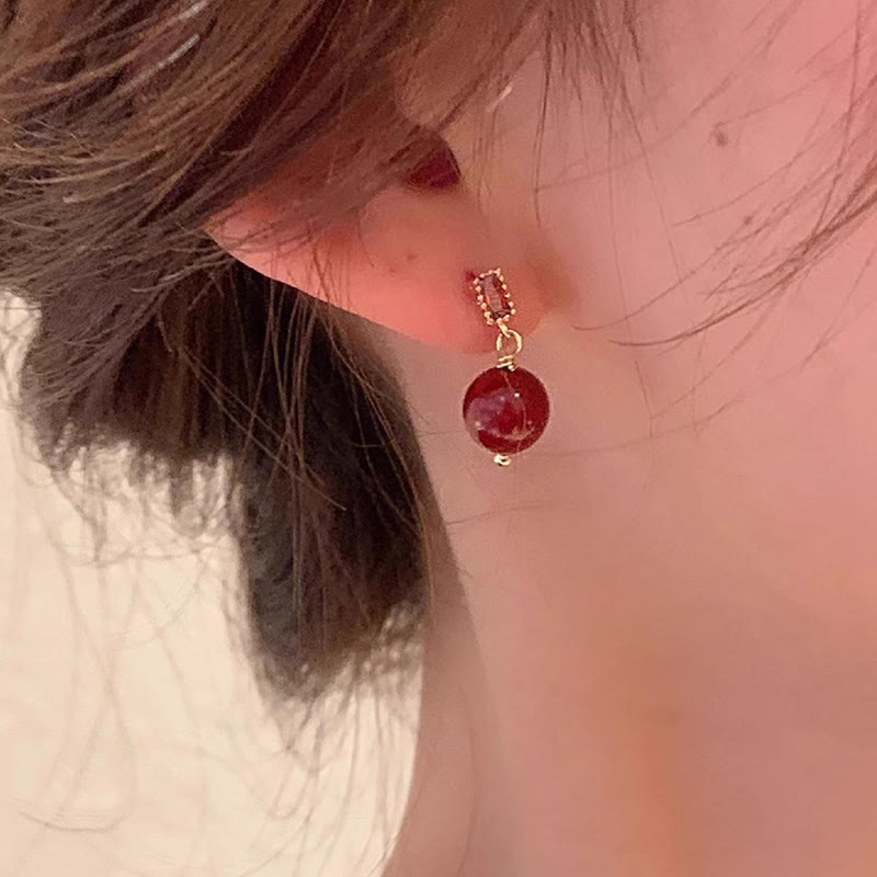 925 Sterling Silver Posts 14K Gold Filled Cinnabar Bead Zircon Calm Earrings - Image 5