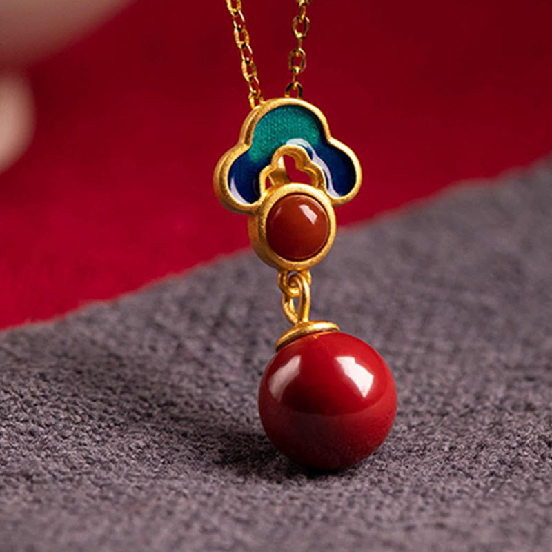 925 Sterling Silver Plated Gold Cinnabar Red Agate Blessing Necklace Pendant Earrings Ring Set - Image 7