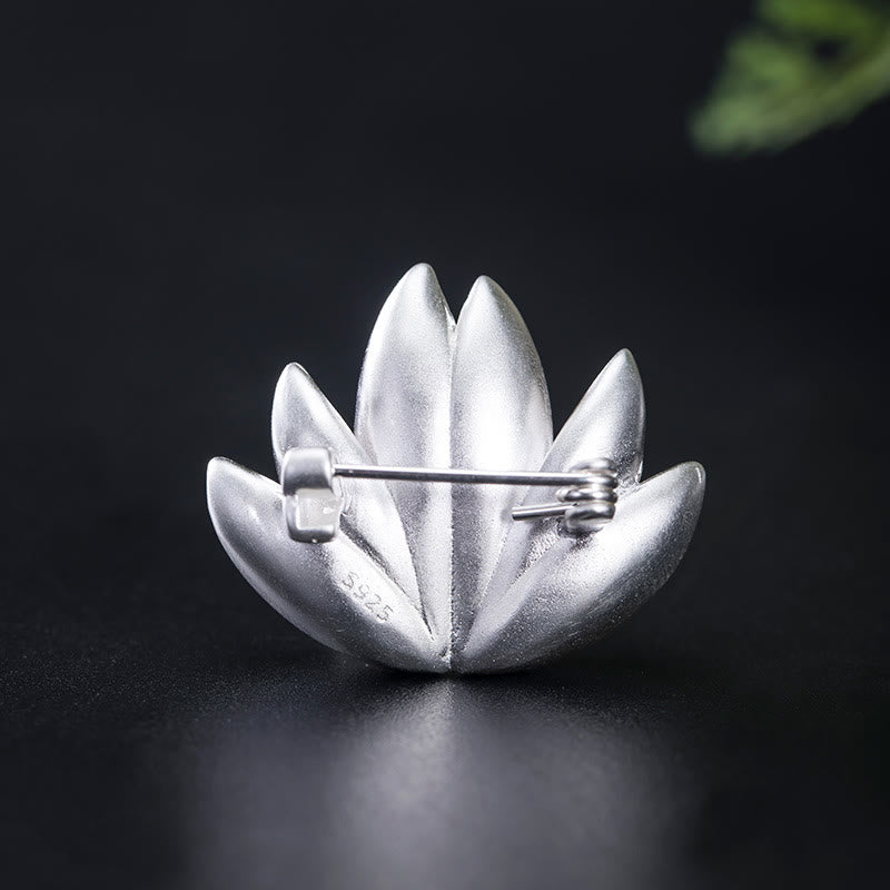 925 Sterling Silver Lotus Flower Pearl New Beginning Brooch - Image 4