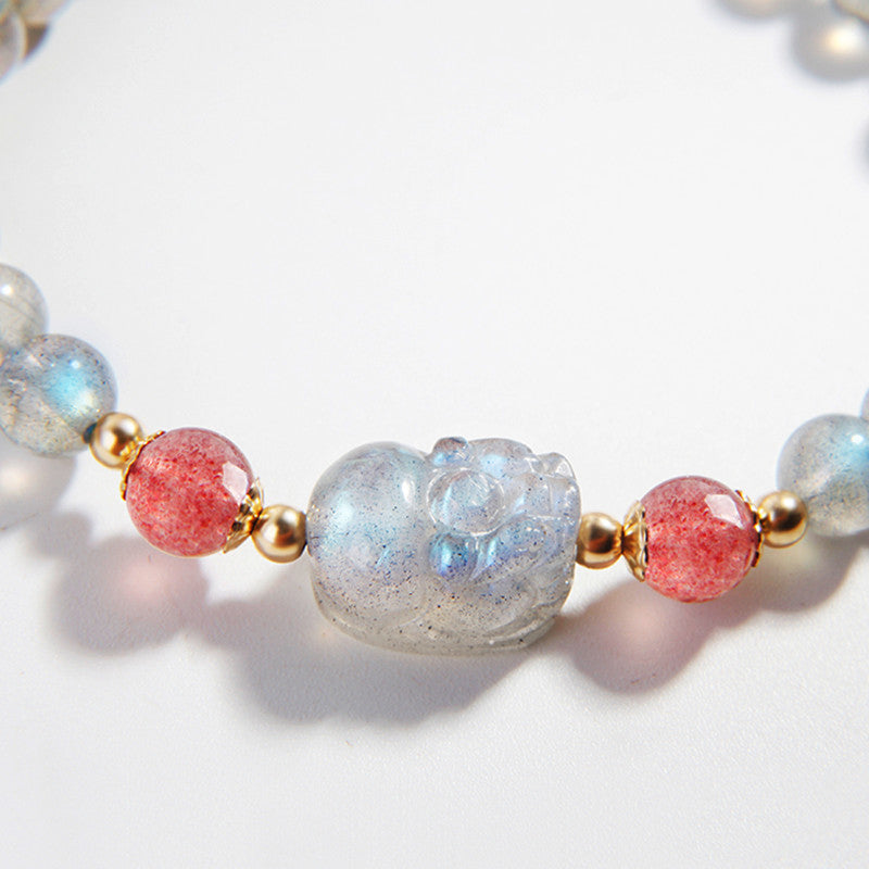 Moonstone Strawberry Quartz PiXiu Healing Bracelet - Image 6