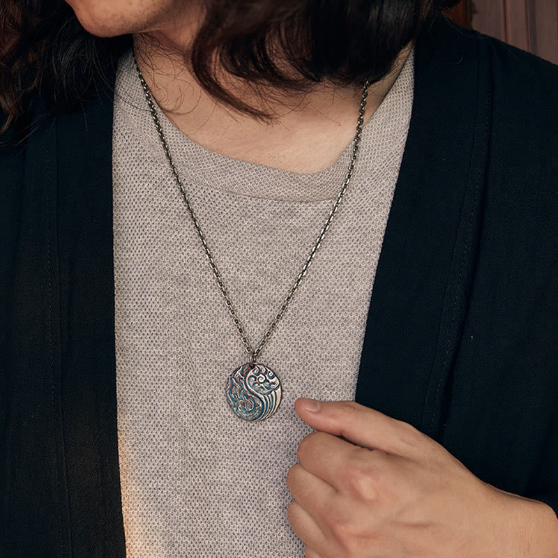 990 Sterling Silver Yin Yang Water and Fire Balance Necklace Pendant - Image 10