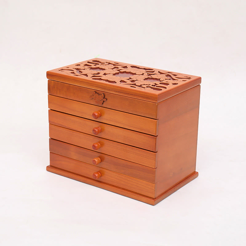 Large Capacity Vintage Flowers Carved Wooden Jewelry Box Six-Layer Jewelry Storage Box - Image 16