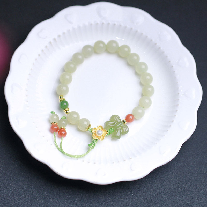 925 Sterling Silver Jade Luck Flower Butterfly Bracelet - Image 6