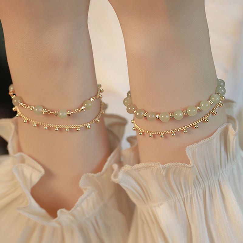 14K Gold Plated 2 Layers Hetian Jade Bead Luck Prosperity Bracelet - Image 11