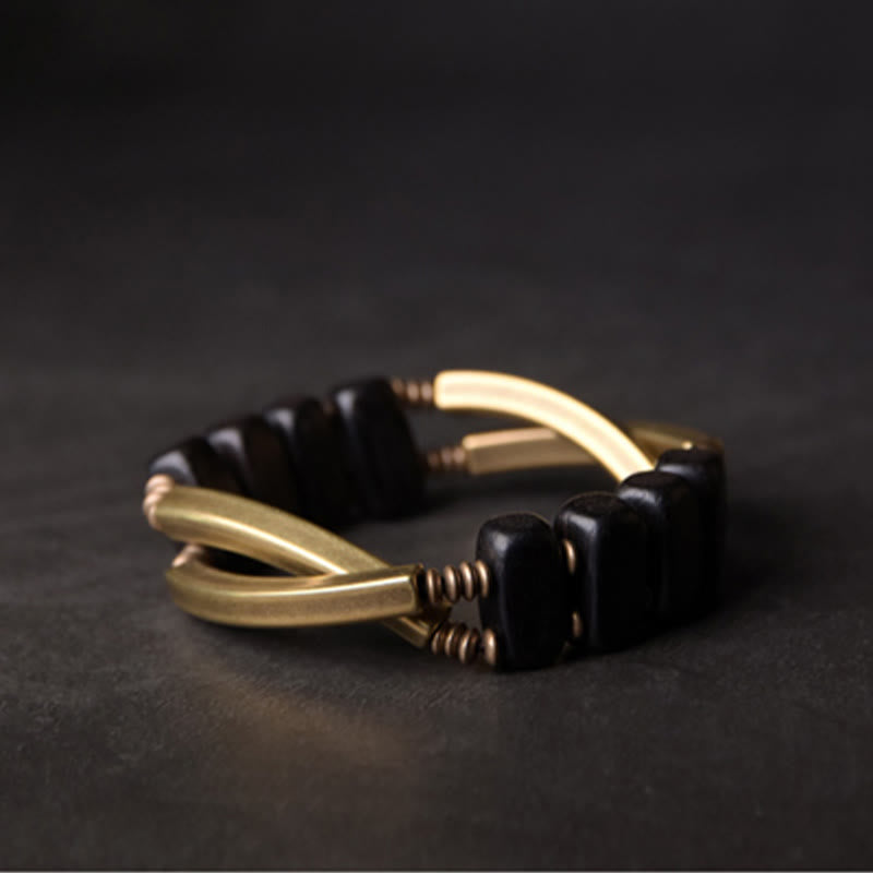Tibetan Ebony Wood Brass Copper Balance Double Layer Bracelet - Image 10