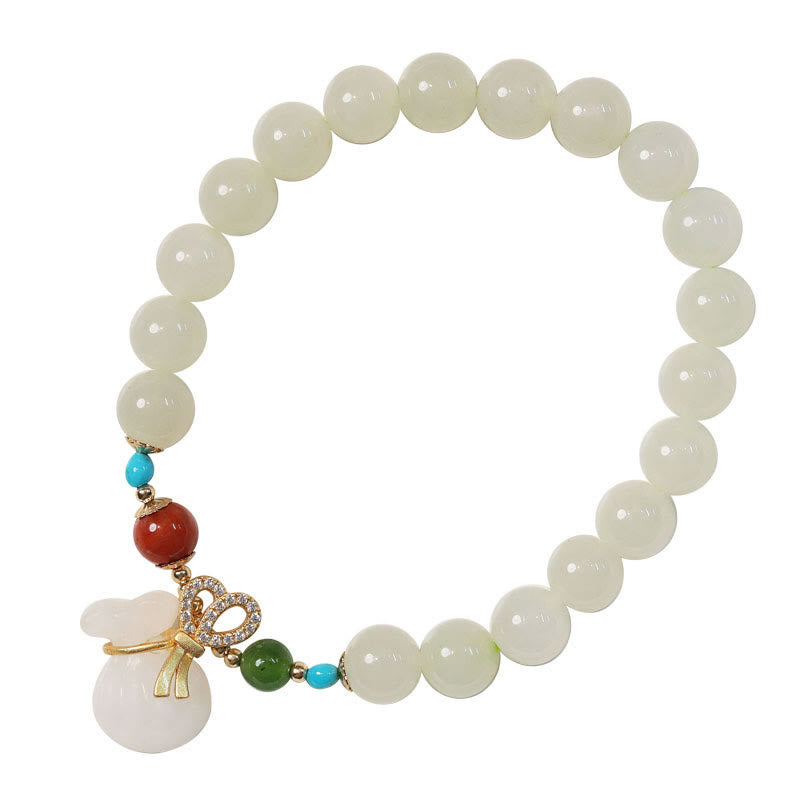 Natural Hetian White Jade 14K Gold Plated Money Bag Blessing Bracelet - Image 7