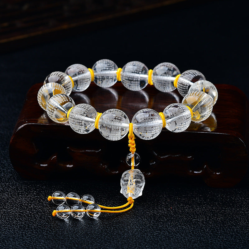 Tibet White Crystal Half Demon Half Buddha Heart Sutra Lotus Healing Bracelet