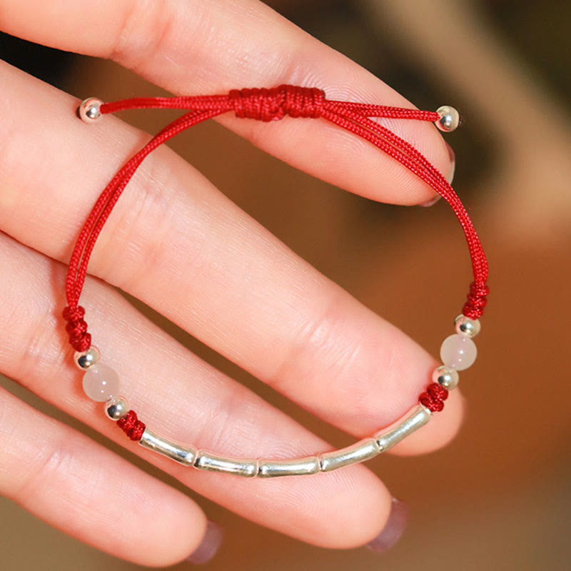 925 Sterling Silver Bamboo White Agate Red Agate Bead Protection String Braided Bracelet - Image 4