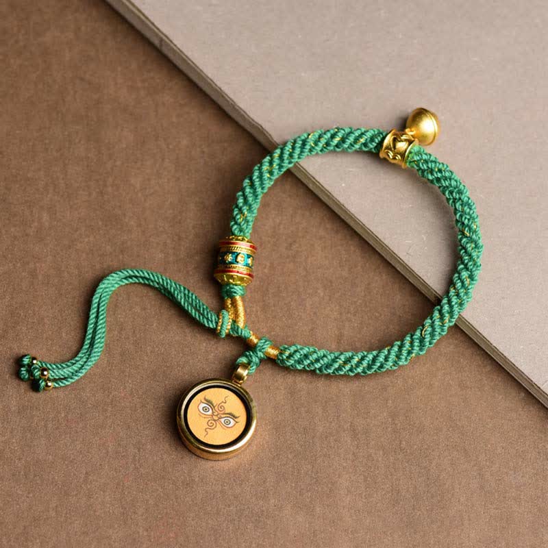 Tibetan Five God Of Wealth Thangka Luck Prayer Wheel Bell Braid String Bracelet - Image 3