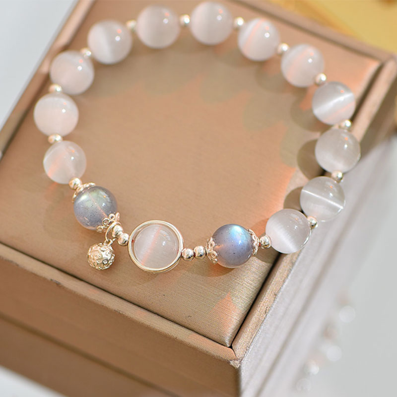 925 Sterling Silver Cat Eye Moonstone Love Support Bracelet - Image 8