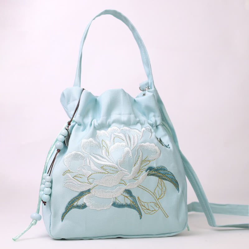 Embroidered Flowers Wisteria Lily Cotton Linen Tote Crossbody Bag Shoulder Bag Handbag - Image 13