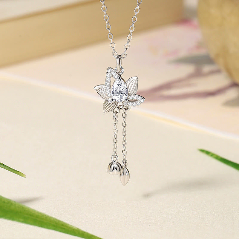 925 Sterling Silver Lotus Zircon Enlightenment Necklace Pendant