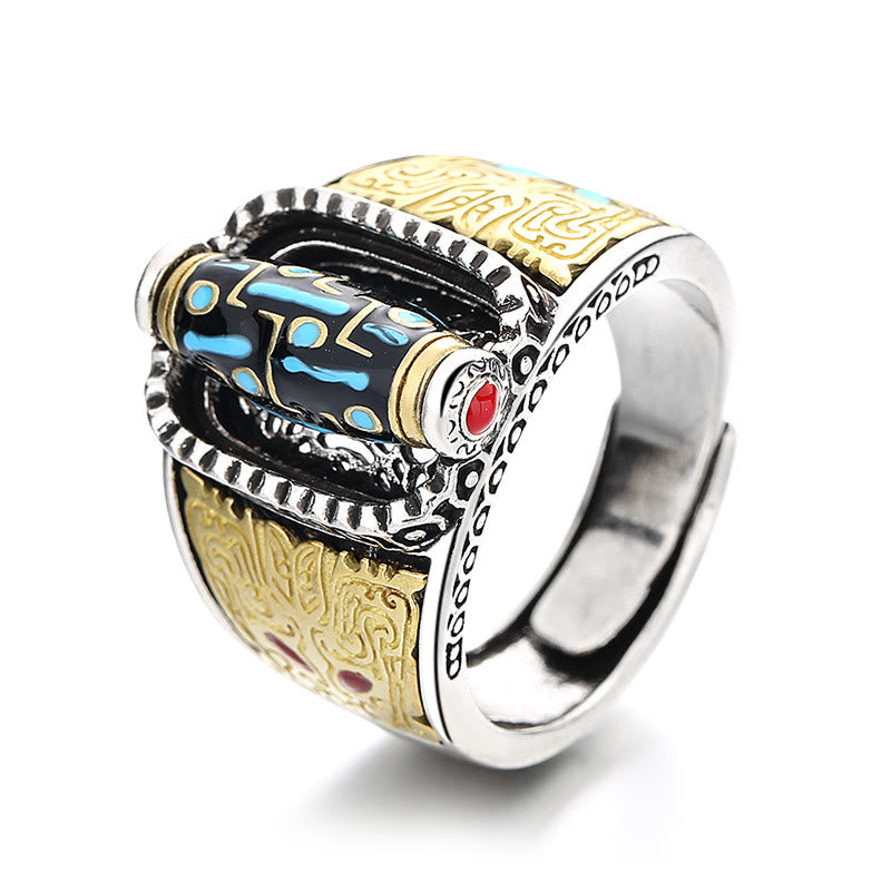 Tibetan Nine-Eye Dzi Bead Wealth Blessings Rotatable Ring - Image 5