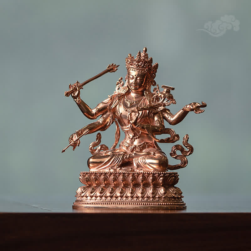Four-armed Manjusri Bodhisattva Figurine Serenity Copper Statue Decoration - Image 4