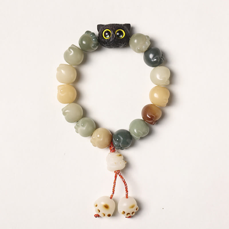 Natural Bodhi Seed Lovely Paw Ebony Wood Lucky Cat Wisdom Bracelet - Image 7