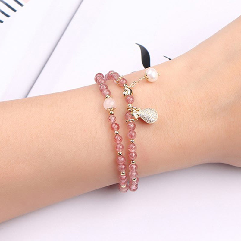 Strawberry Quartz Money Bag Positive Charm Double Wrap Bracelet - Image 10