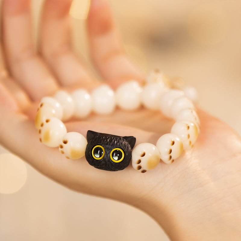 Natural Bodhi Seed Red Sandalwood Lovely Paw Lucky Cat Peace Bracelet
